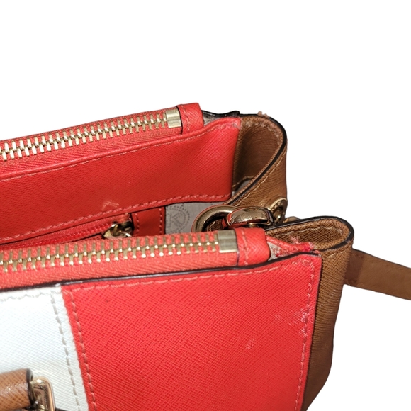 SOLD Authentic Michael Kors Sutton Large Red White Tan Leather Satchel - Picture 8 of 8